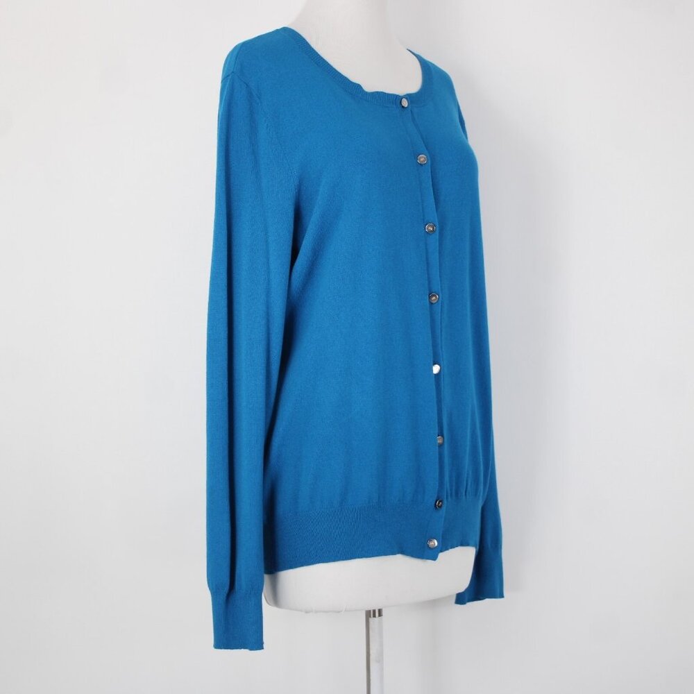 Anne Klein $89 Sz XL Peacock Blue Silver Buttons Viscose Cardigan Sweater - Picture 6 of 14